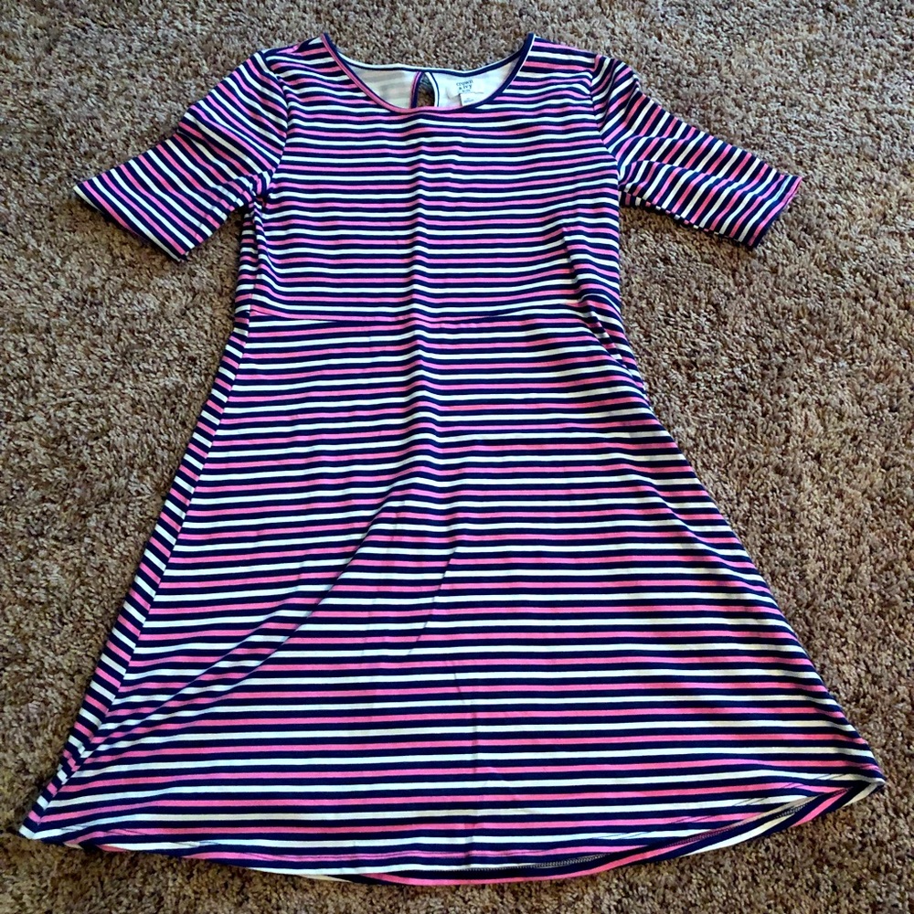 Girls cotton crown and ivy dress with blue, white and pink stripes